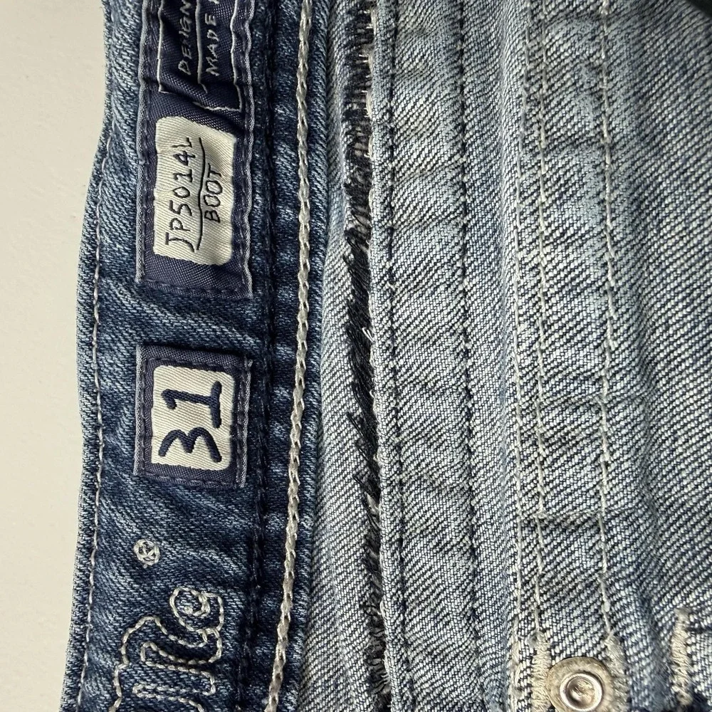 Miss Me Jeans Womens 31 Blue Bootcut Embroidered Distressed Stretch Mid‎ Rise